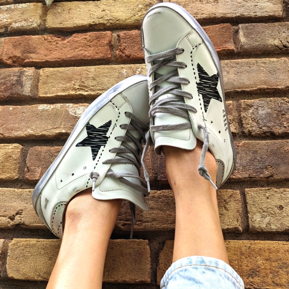 💯Golden Goose ⭐ Leather Black Marker Star Sneakers 38